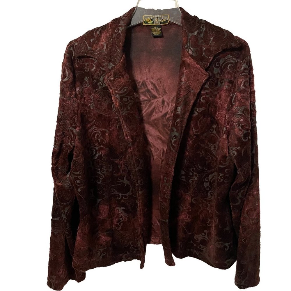 Vintage Mirasol Womens Jacket Large Textured Purple Floral Long Sleeve Open Fron